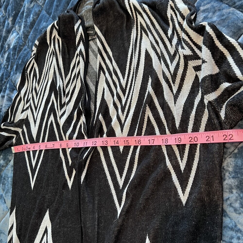 INC International Concepts Black White Chevron Print Fringed Open Cardigan XL - Picture 8 of 9